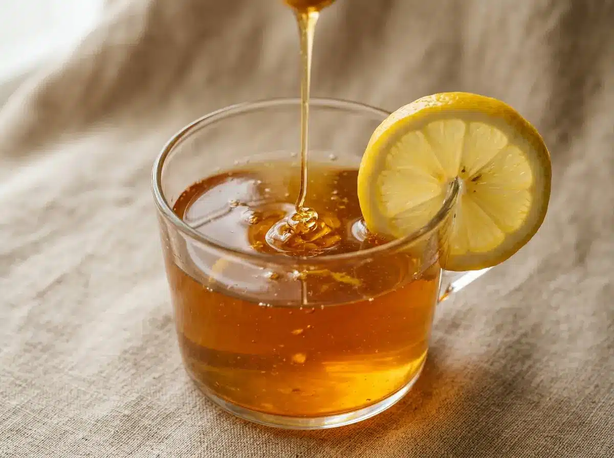 Close up canaan honey trick recipe warm honey lemon drink.