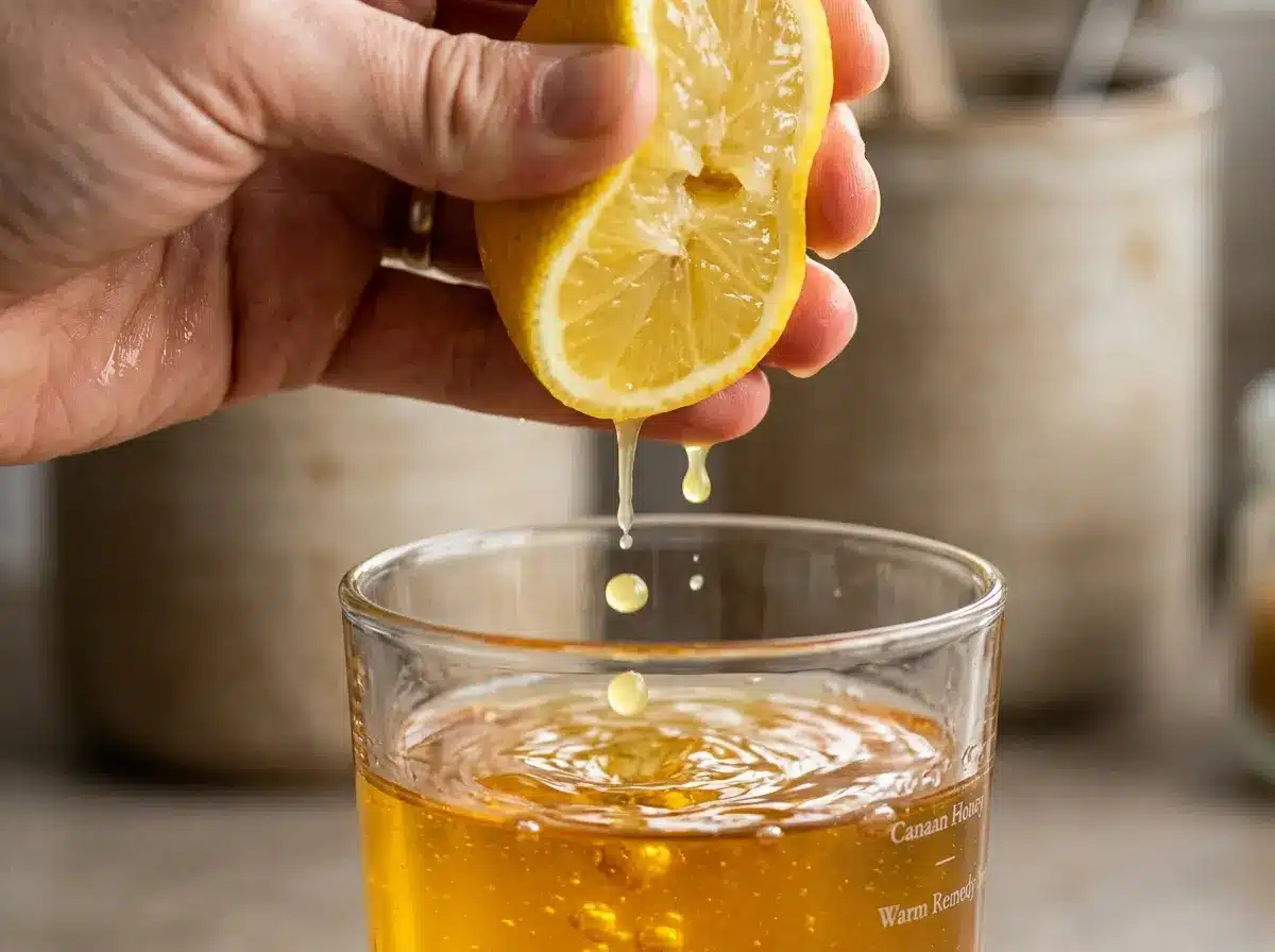 canaan-honey-trick-recipe-05 Lemon juice squeezed into canaan honey trick drink.