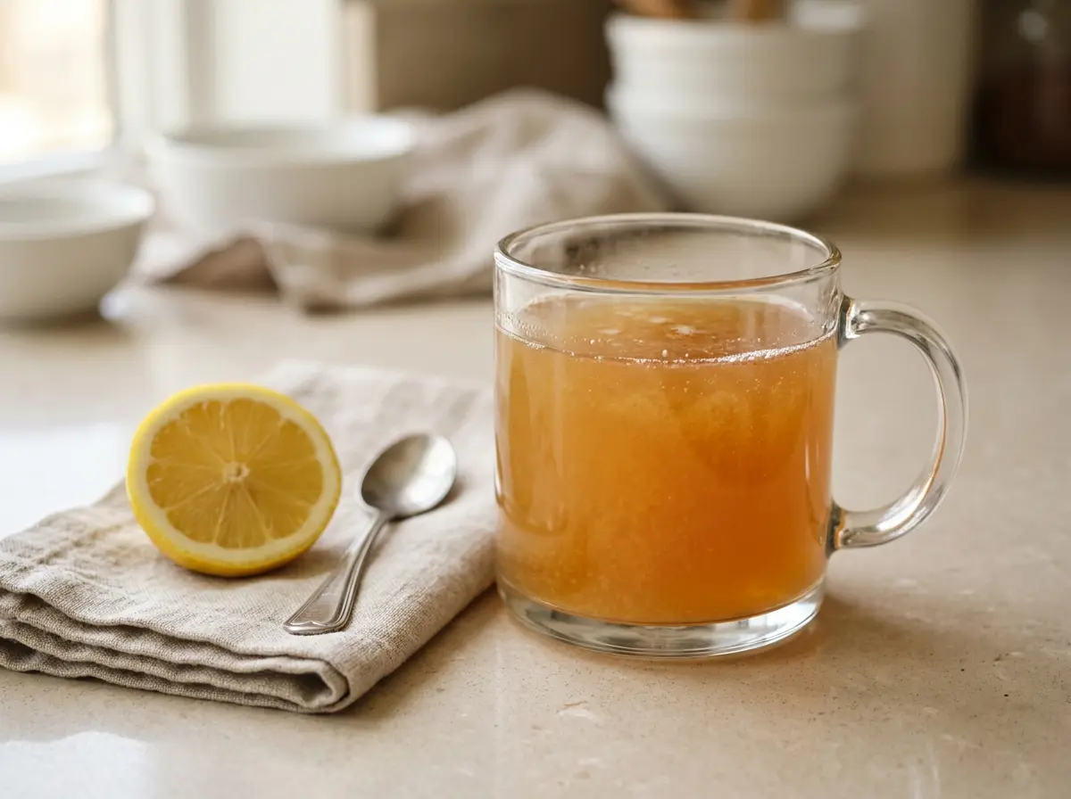 honey-and-baking-soda-trick-10 Final close up serving shot of honey and baking soda trick drink.