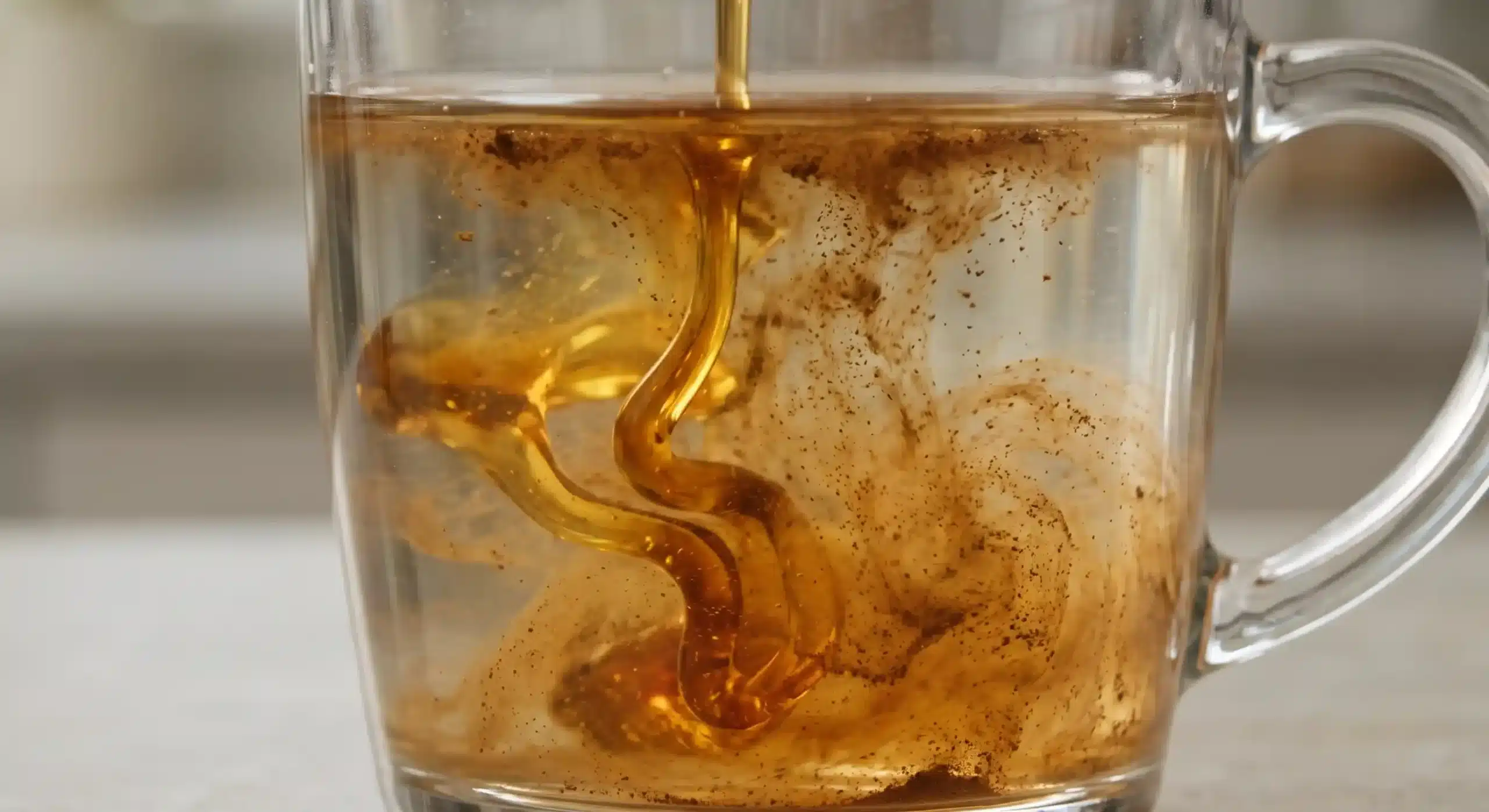 Honey swirling into cinnamon drink for memory in close up.
