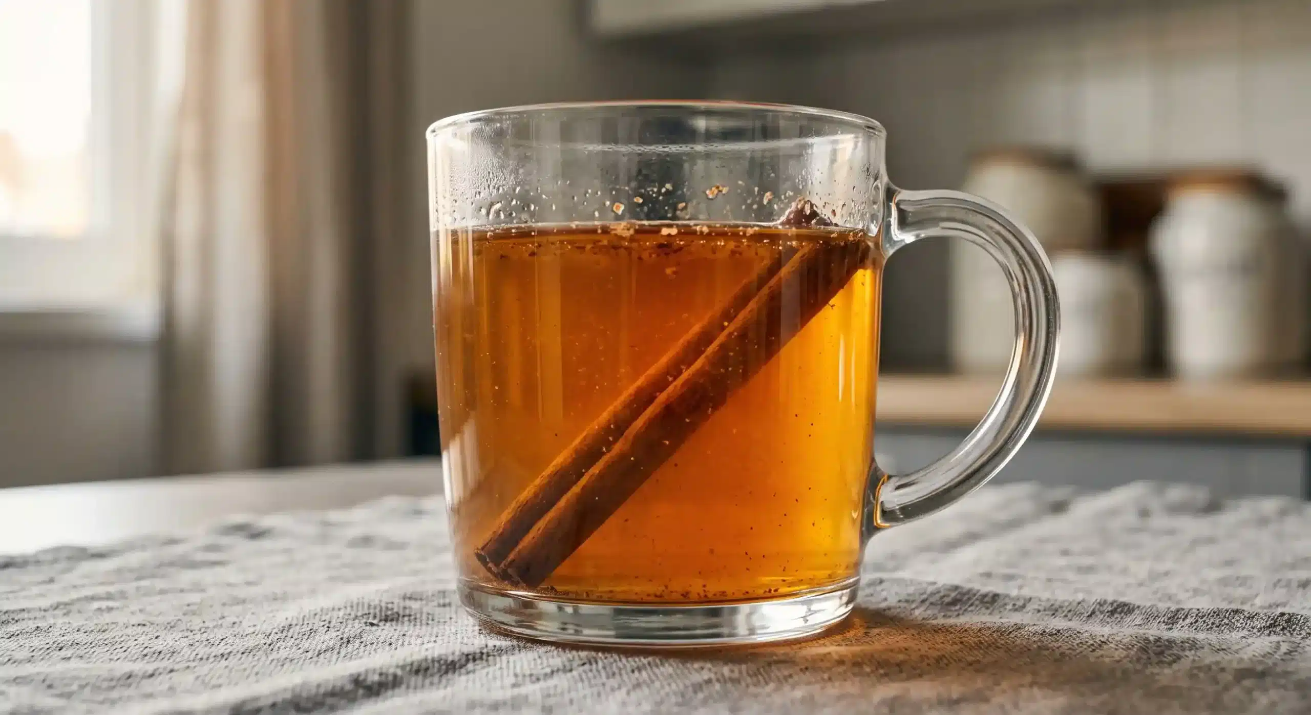 Realistic close up glass mug of honey and cinnamon for memory.
