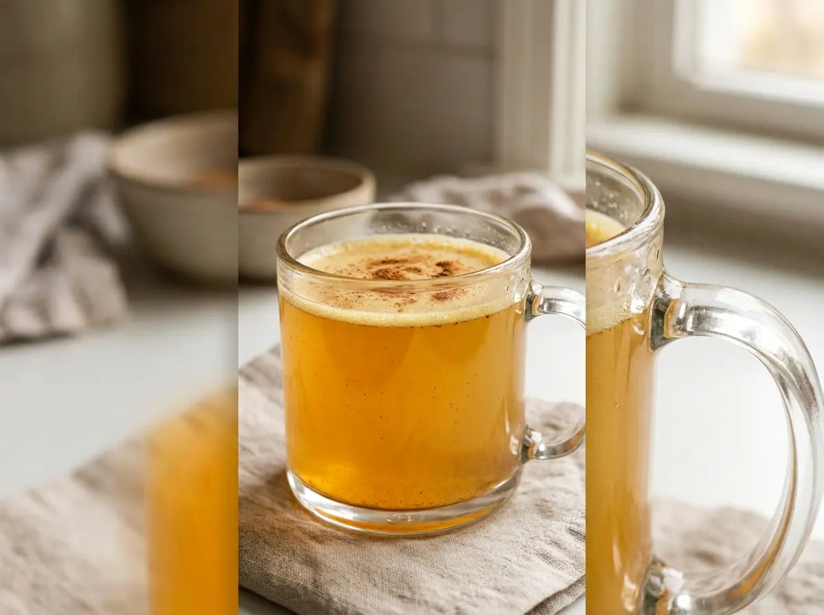 honey-trick-recipe-for-memory-loss-05 Side angle close up of the honey trick recipe for memory loss drink in a glass mug.