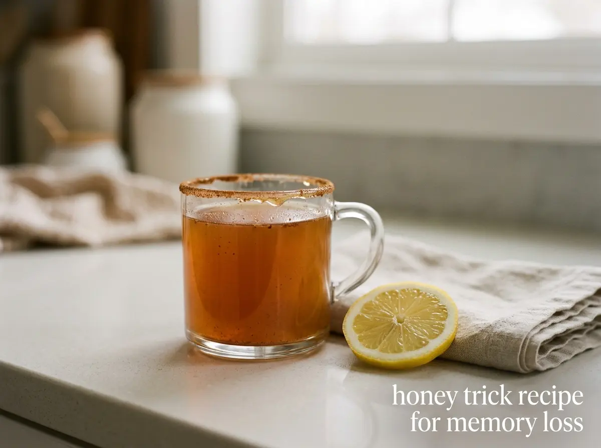 honey-trick-recipe-for-memory-loss-10 Final close up serving shot of honey trick recipe for memory loss with lemon slice.
