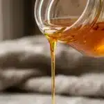 Hot Honey Recipe for Pizza 2 Hot honey being poured for pizza drizzle.