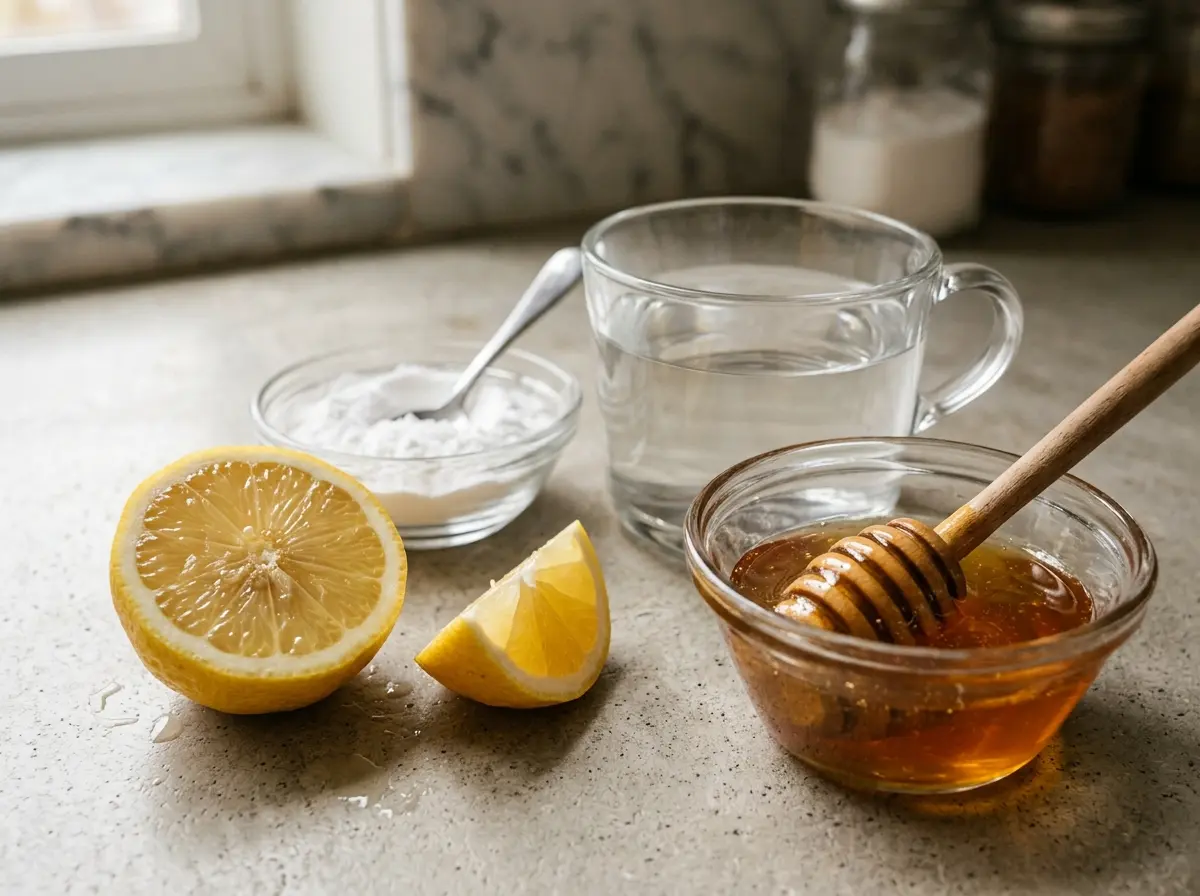  Zoomed in honey trick for men recipe ingredients on a counter