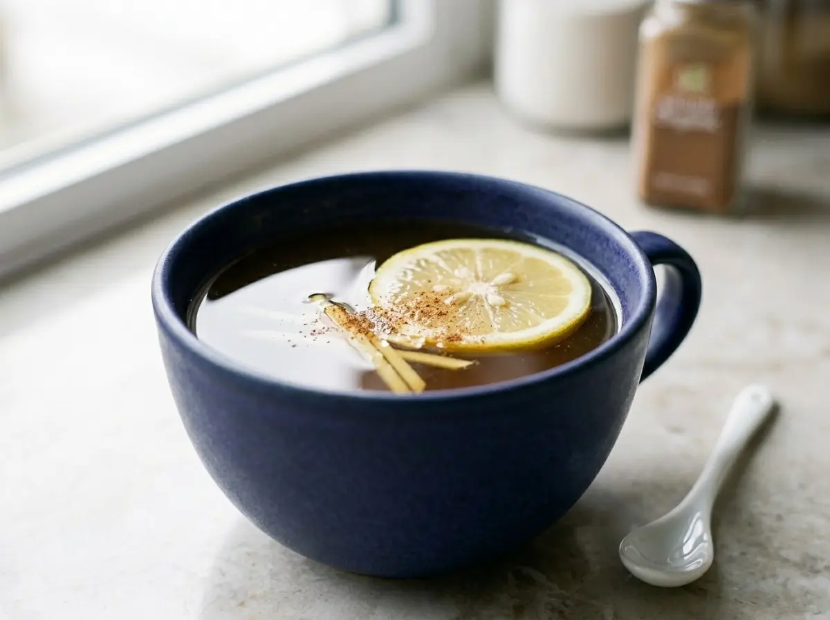 asian-honey-protocol-recipe-step1 Warm tea base for Asian honey protocol recipe in a mug, realistic close-up