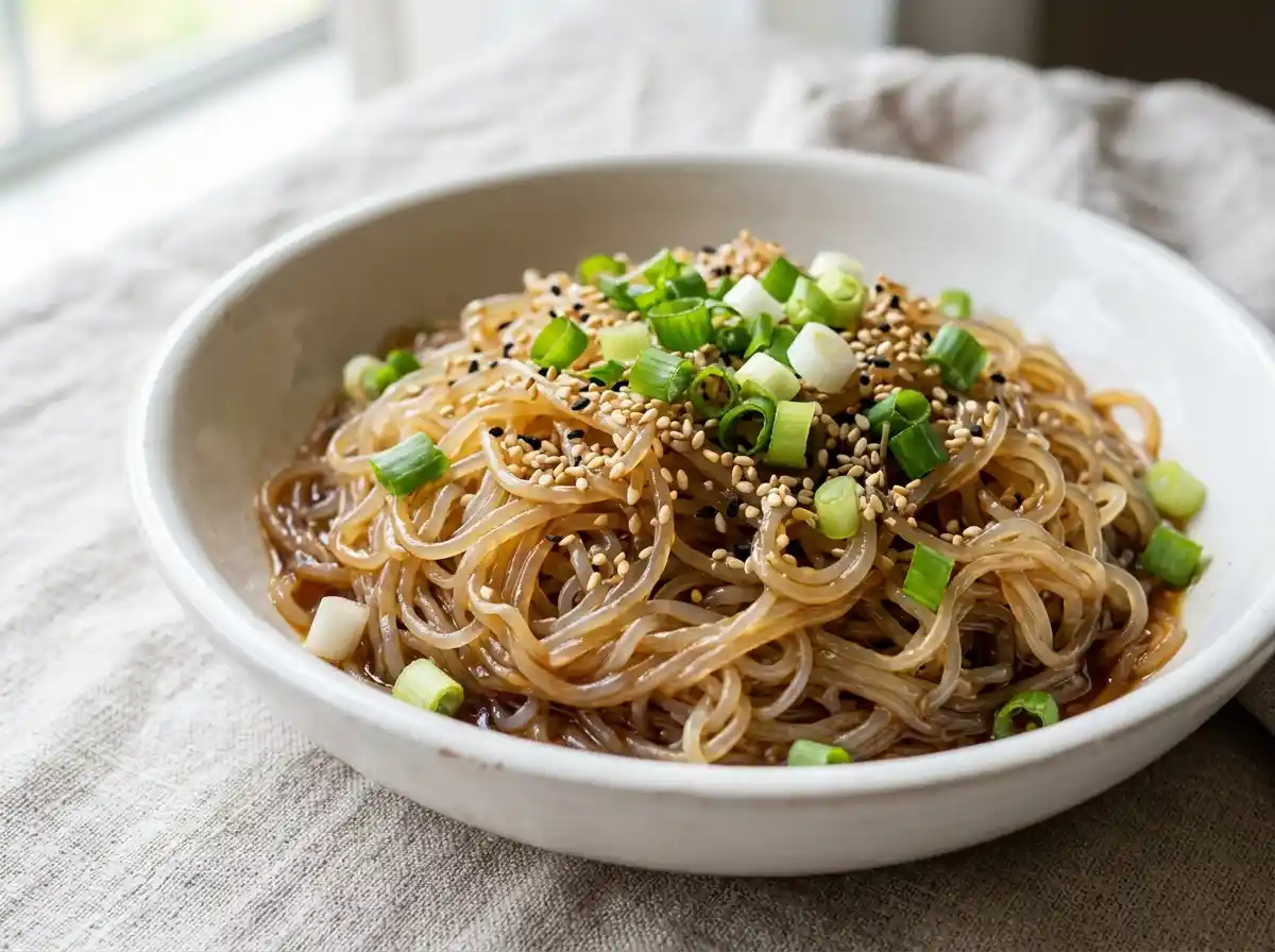  Cold honey sesame shirataki noodle salad in a bowl