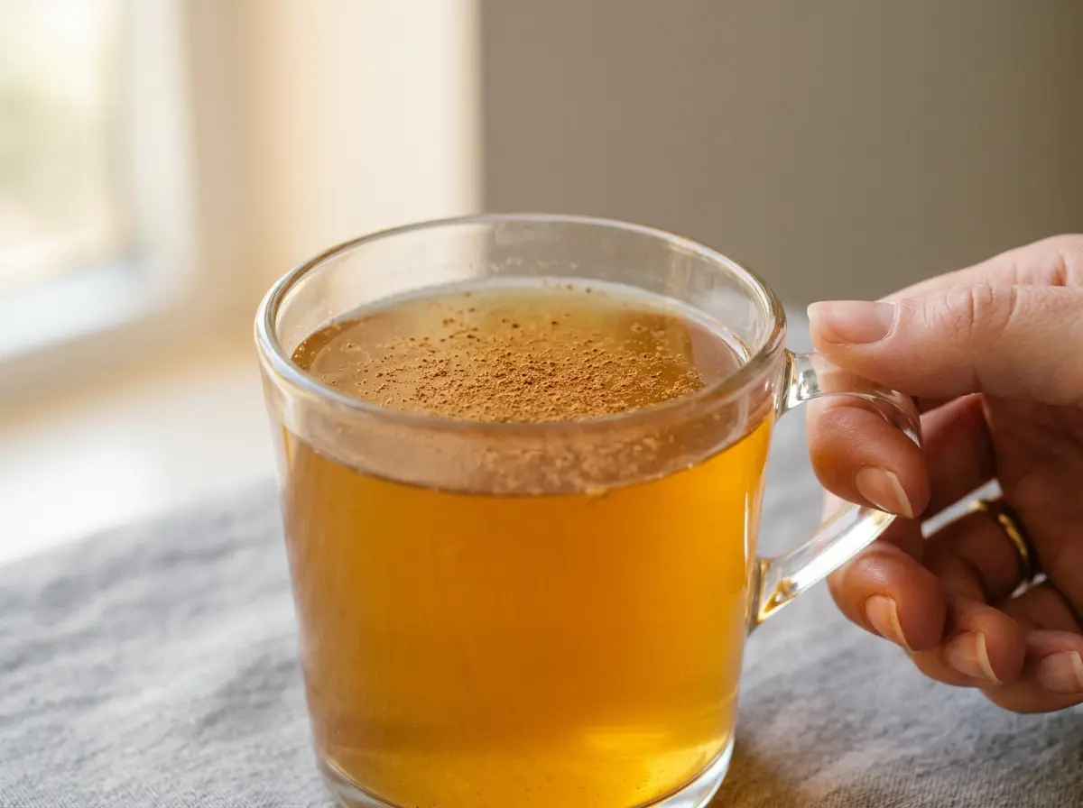 neuro honey protocol drink in a clear glass mug with cinnamon