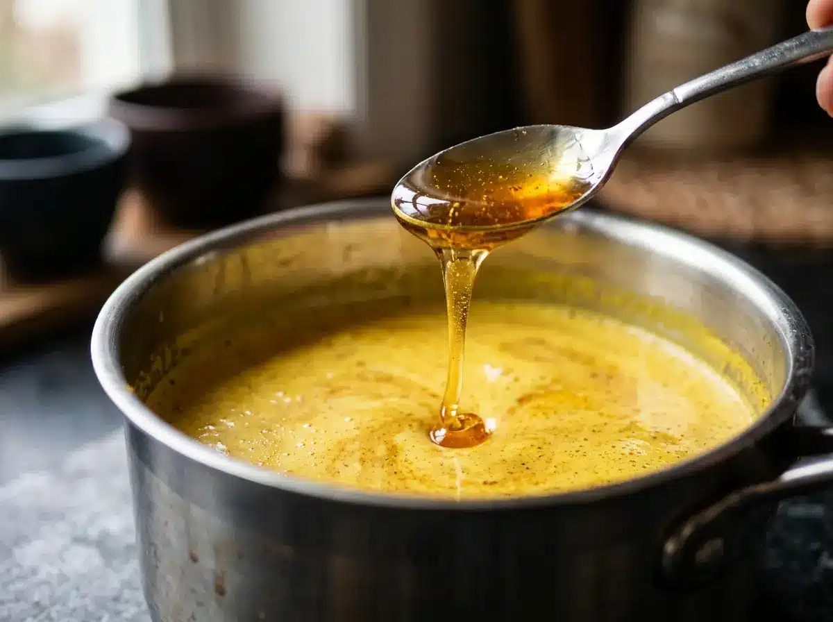 Stirring honey into dr gupta honey recipe turmeric tea