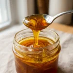 Golden honey recipe stored in a sealed glass jar