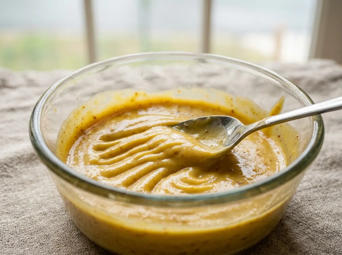 Close up texture of greek yogurt honey mustard recipe