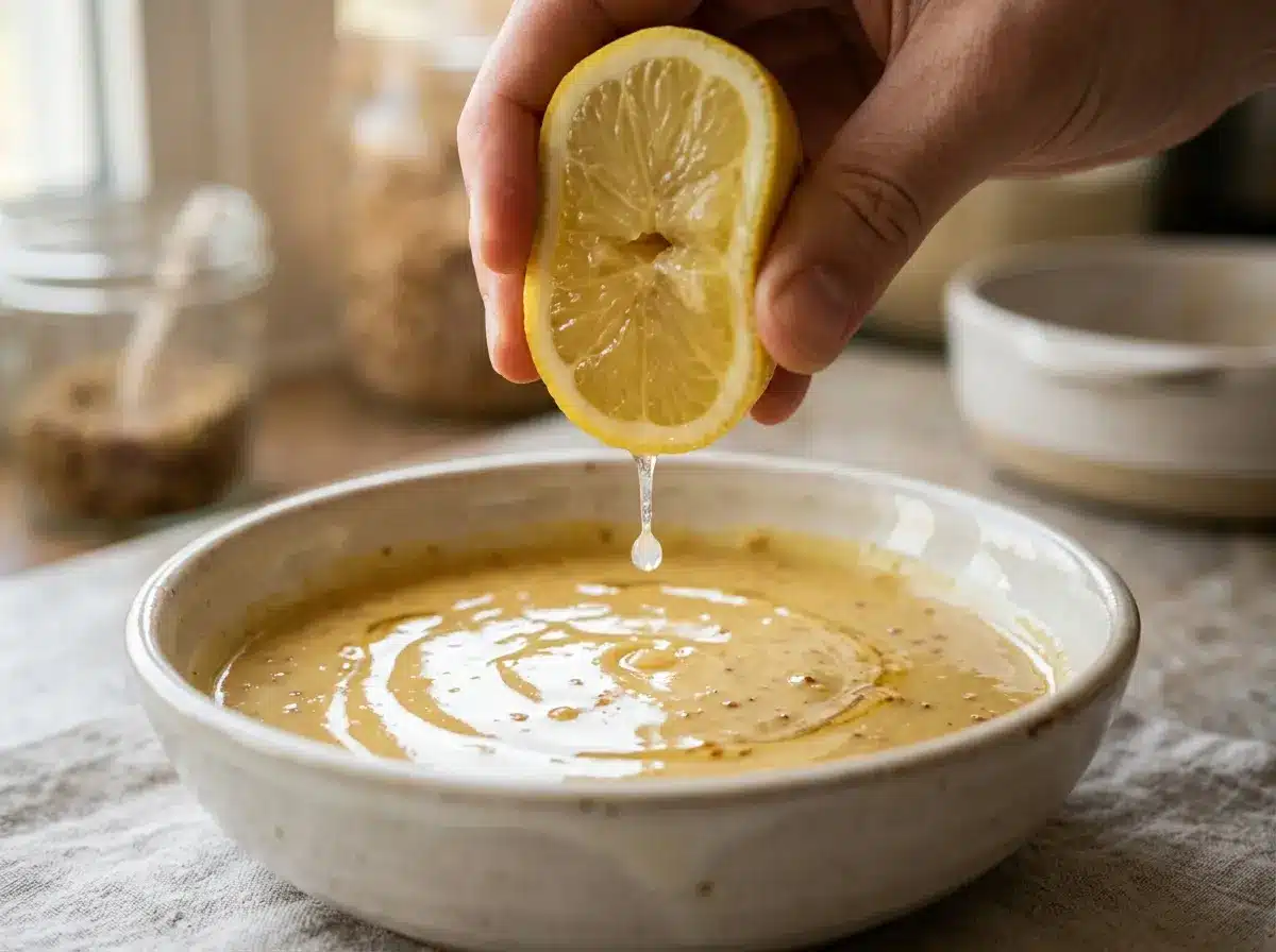  Adding lemon juice to greek yogurt honey mustard recipe