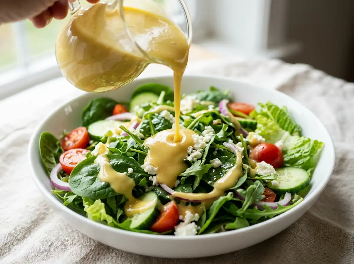  Greek yogurt honey mustard recipe drizzled over salad