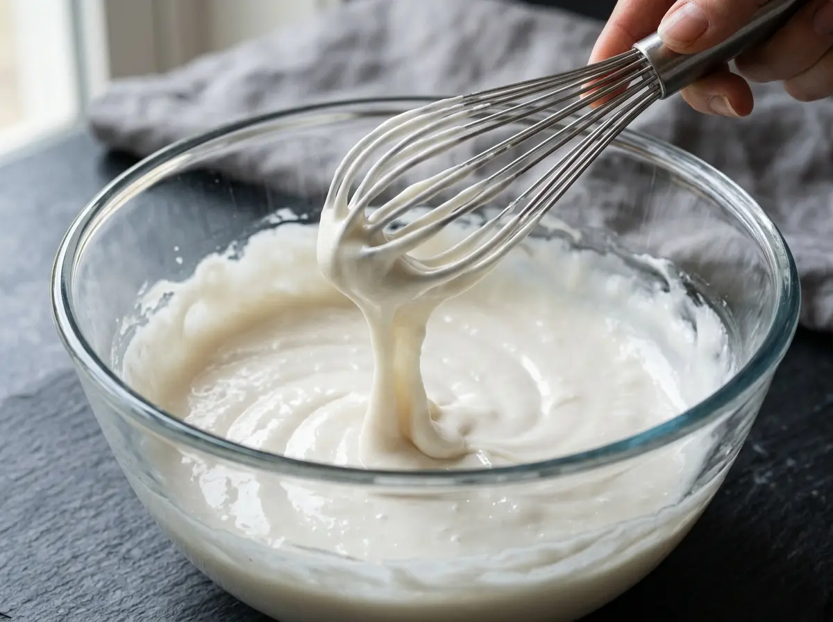 Greek yogurt honey mustard recipe stored in a glass jar