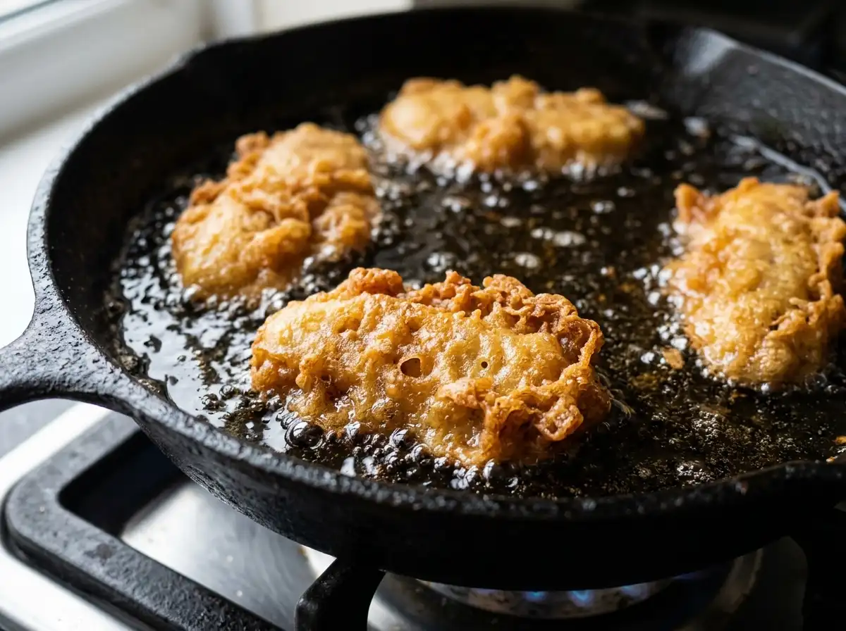Frying battered bananas for honey banana Thai dessert recipe