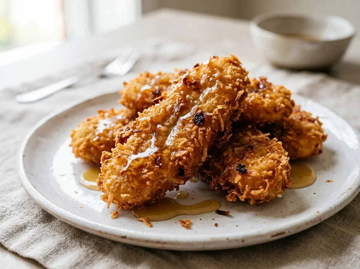 Honey banana Thai dessert recipe with crispy coconut coating