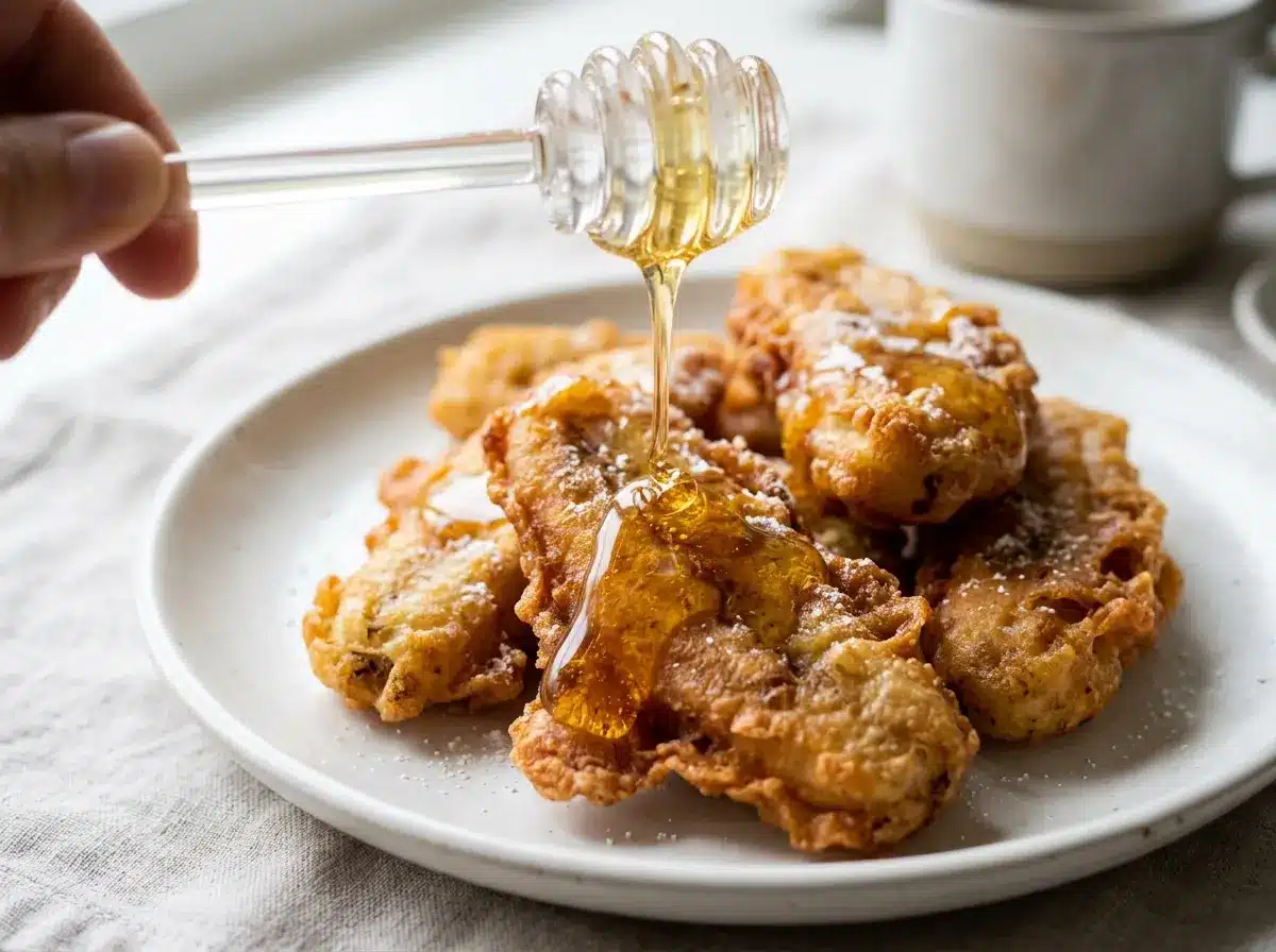 Drizzling honey over honey banana Thai dessert recipe