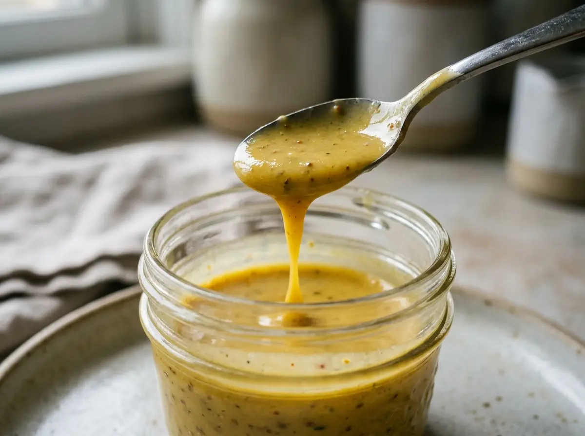 pasta-salad-dressing-recipe-close-up-texture Close up texture of pasta salad dressing recipe