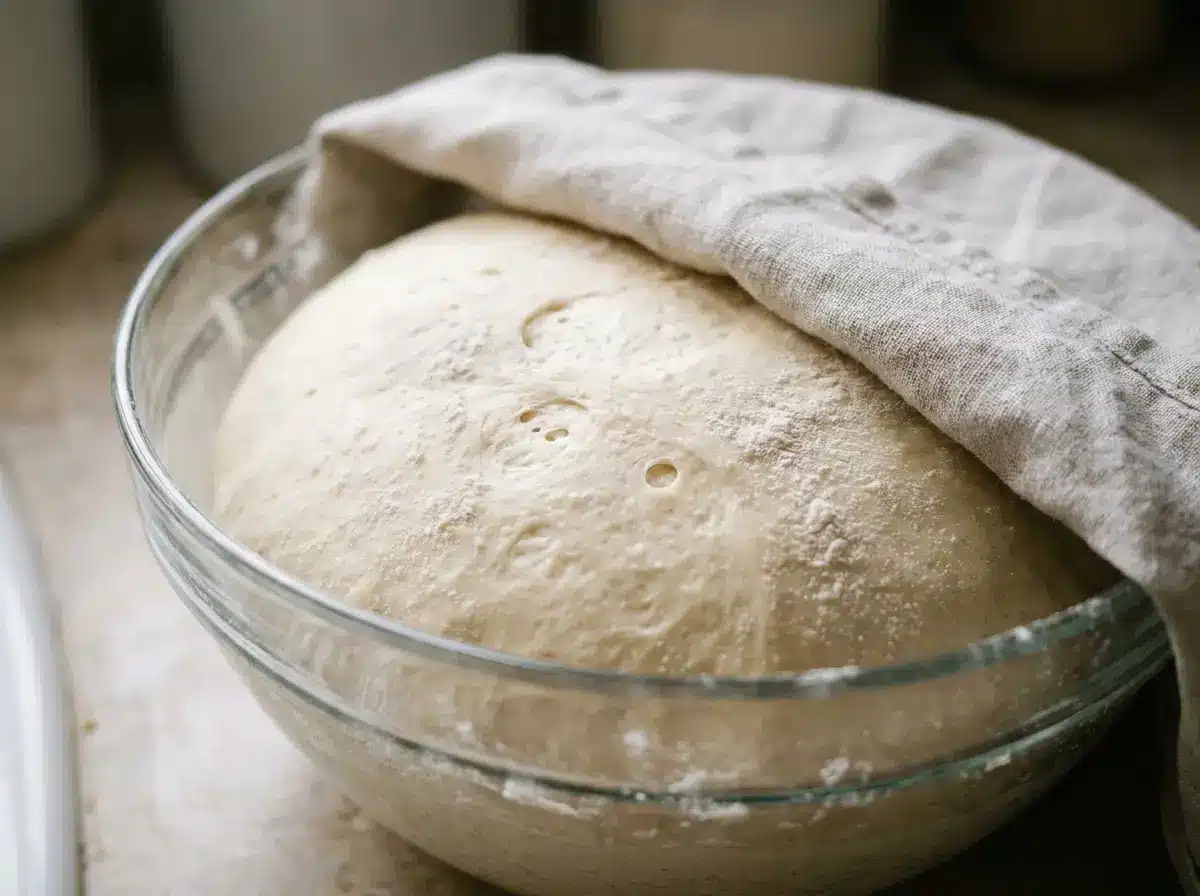 honey-ginger-naan-recipe-dough-rising.webp Dough rising for honey ginger naan recipe