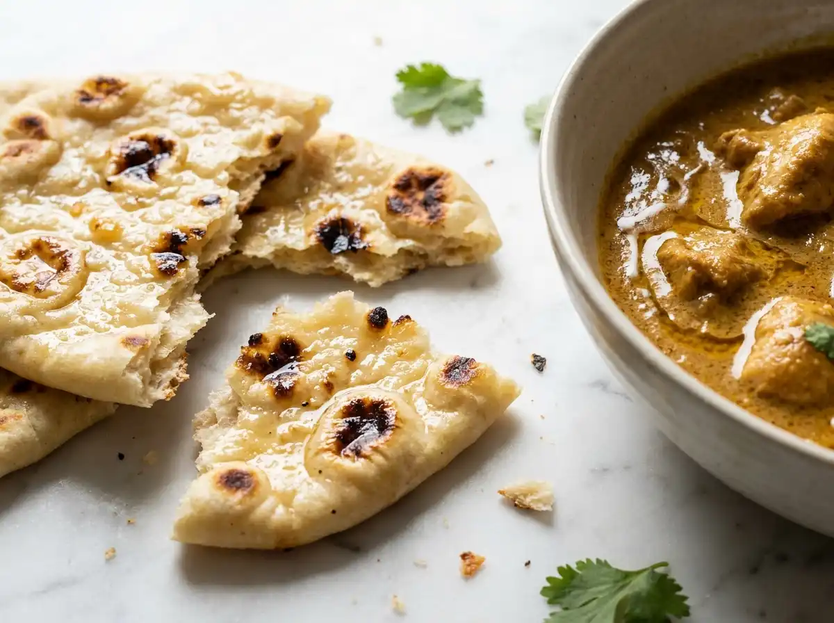 Torn_naan_with_curry_202609061256 Honey ginger naan recipe served alongside curry