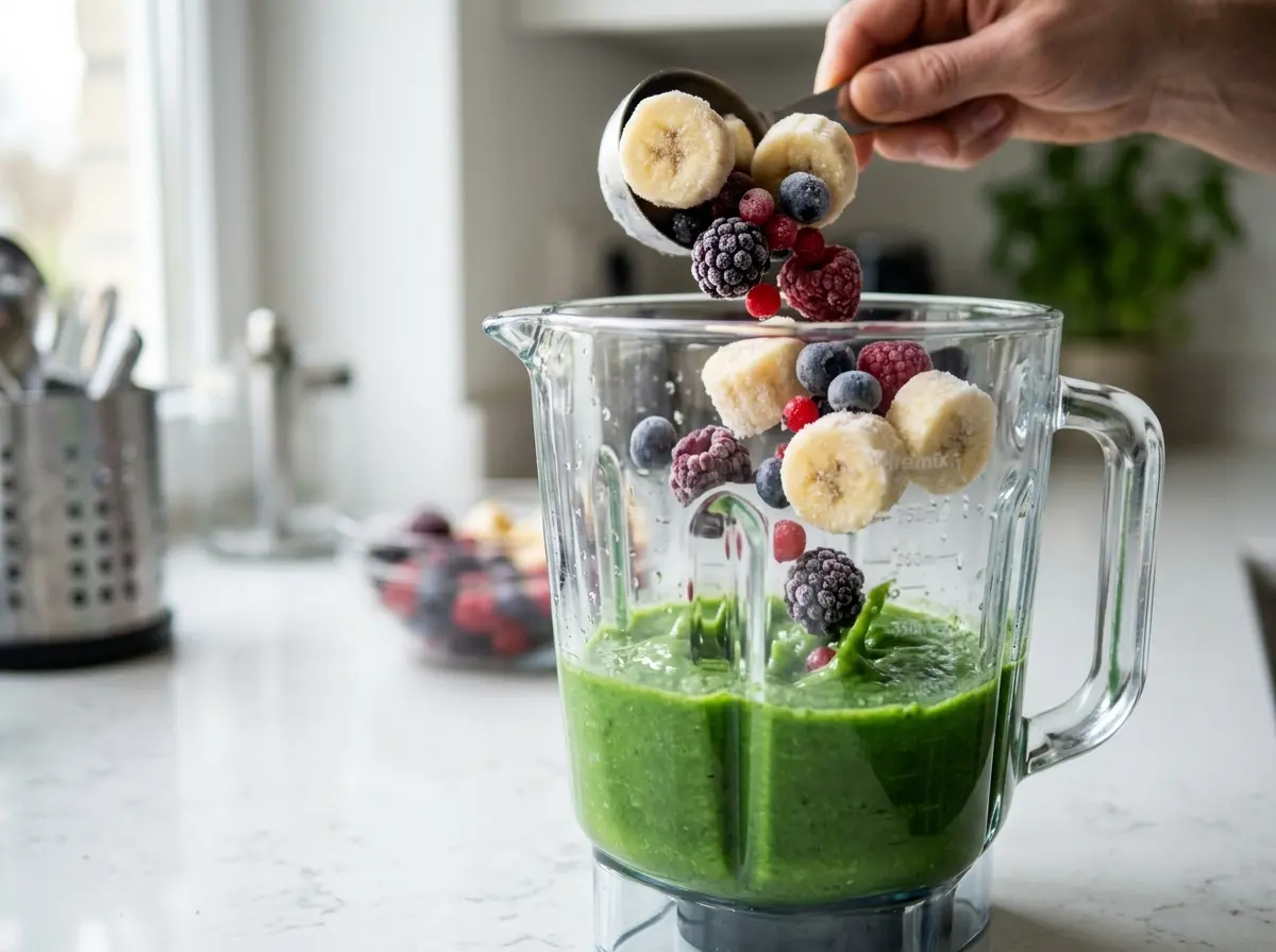 Adding frozen fruit to green smoothie recipes