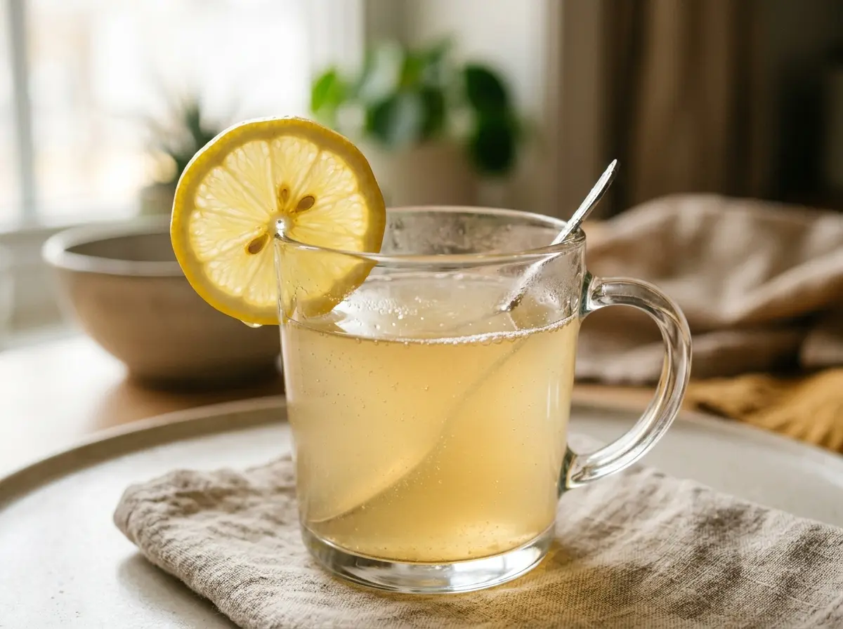 Honey baking soda drink in a glass mug
