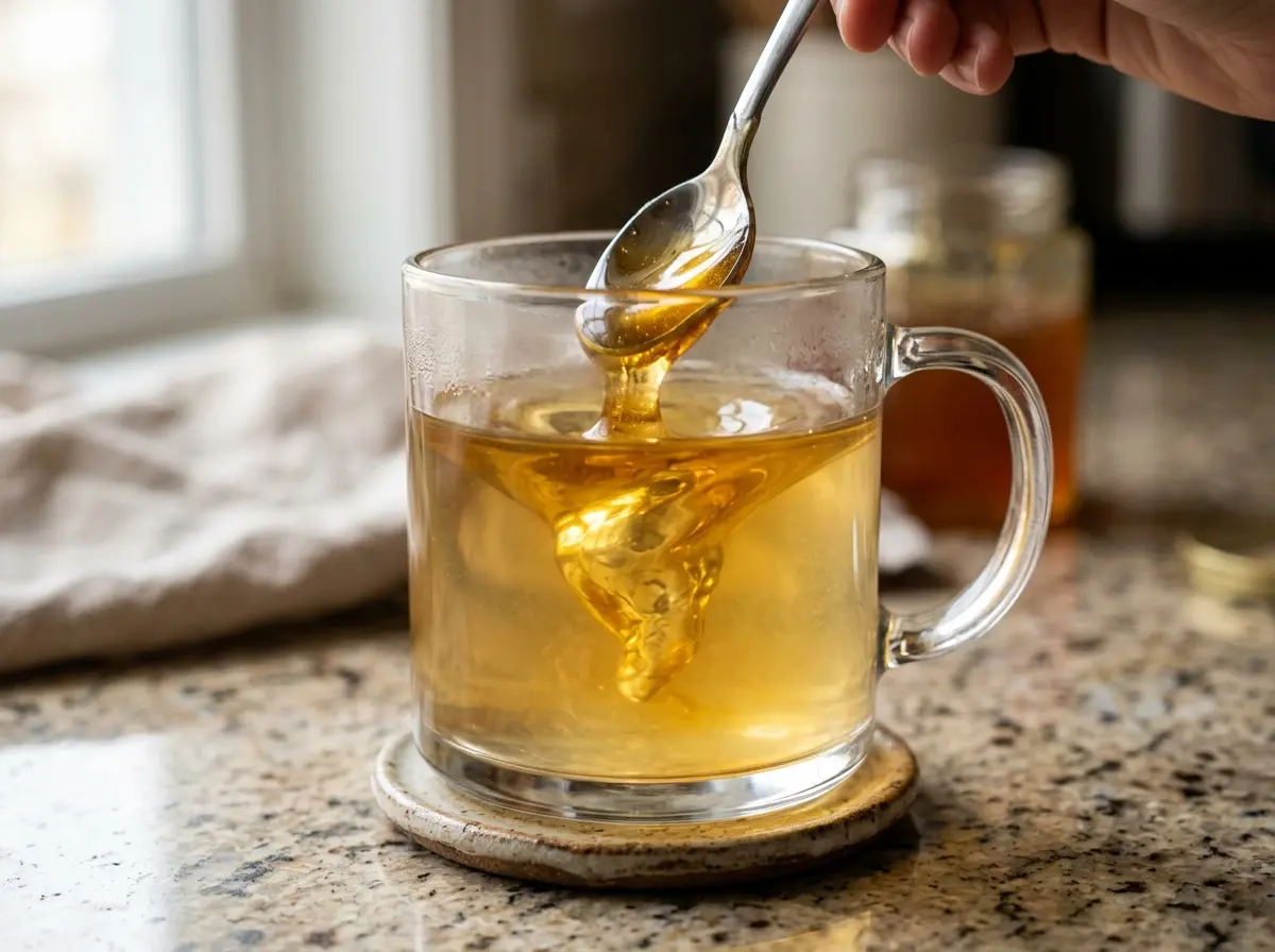  Stirring honey into honey baking soda drink