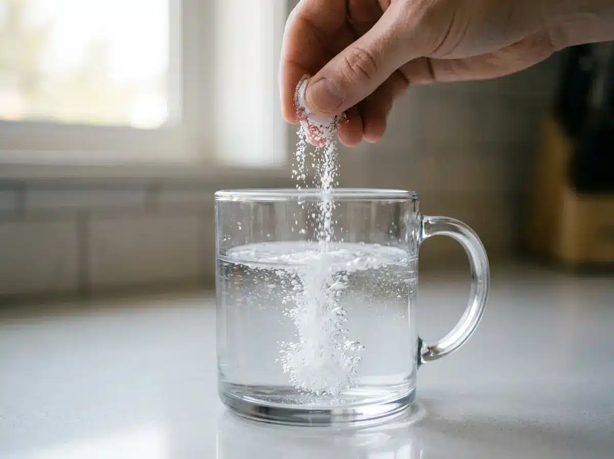 Adding a pinch of baking soda to honey baking soda drink