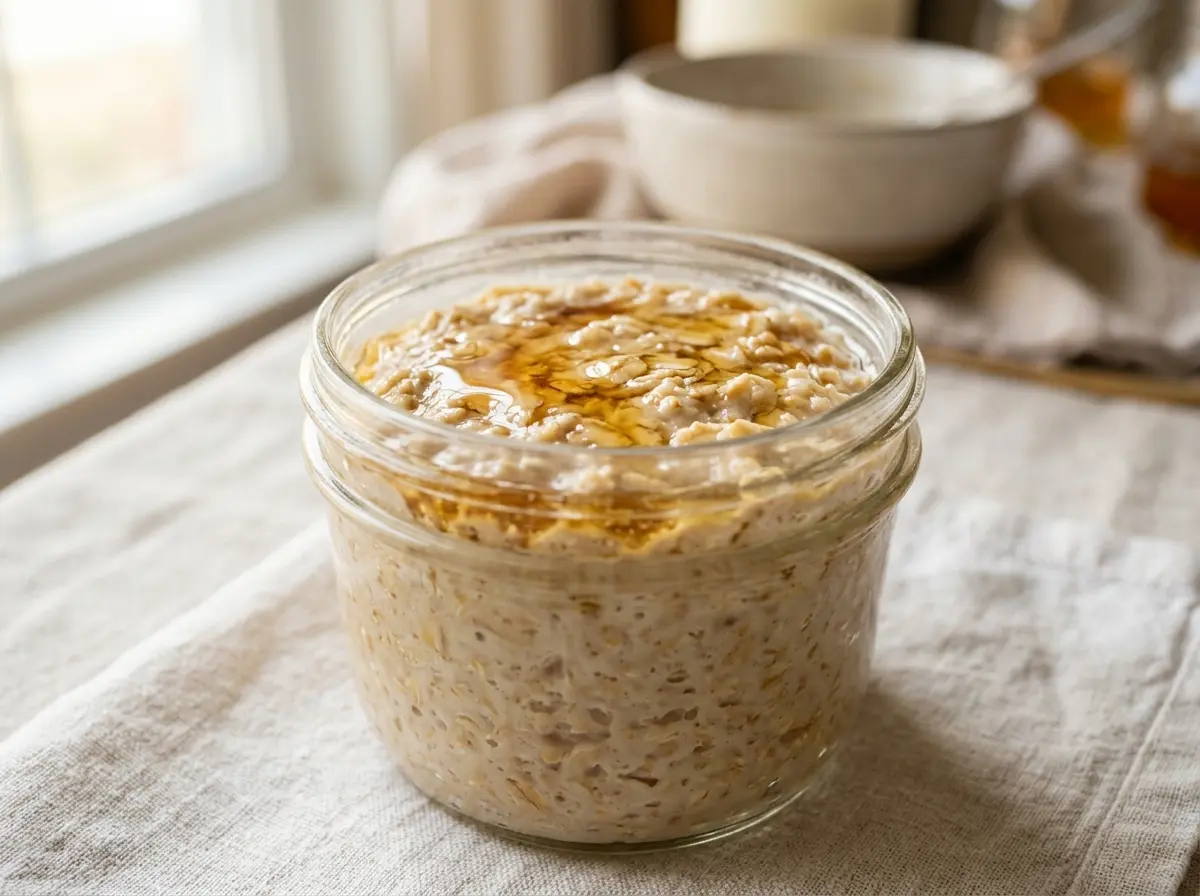 This honey oats recipe turns creamy and sweet after resting overnight in the fridge.