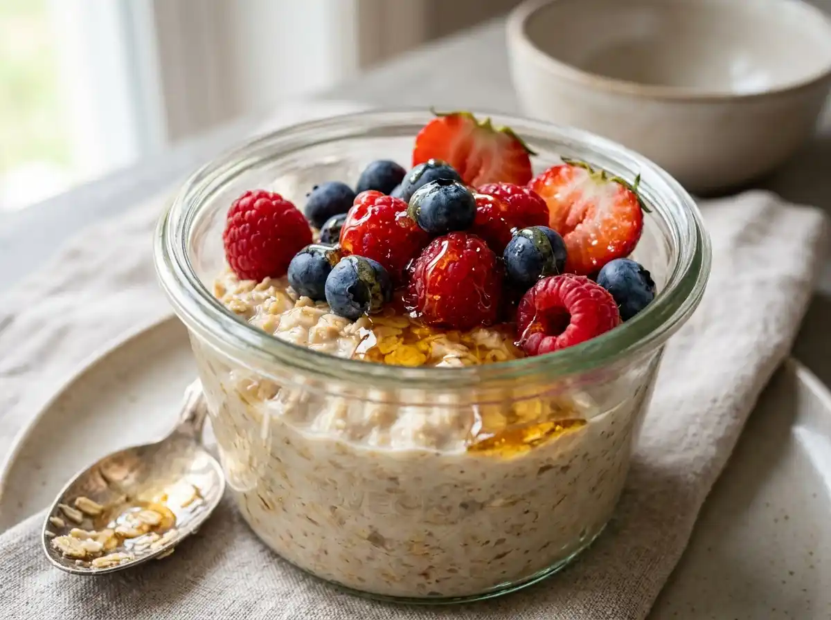 honey-oats-recipe-topped-served Honey oats recipe topped with fruit and served