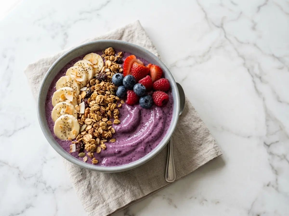 How to make a smoothie bowl thick and creamy topped with fruit