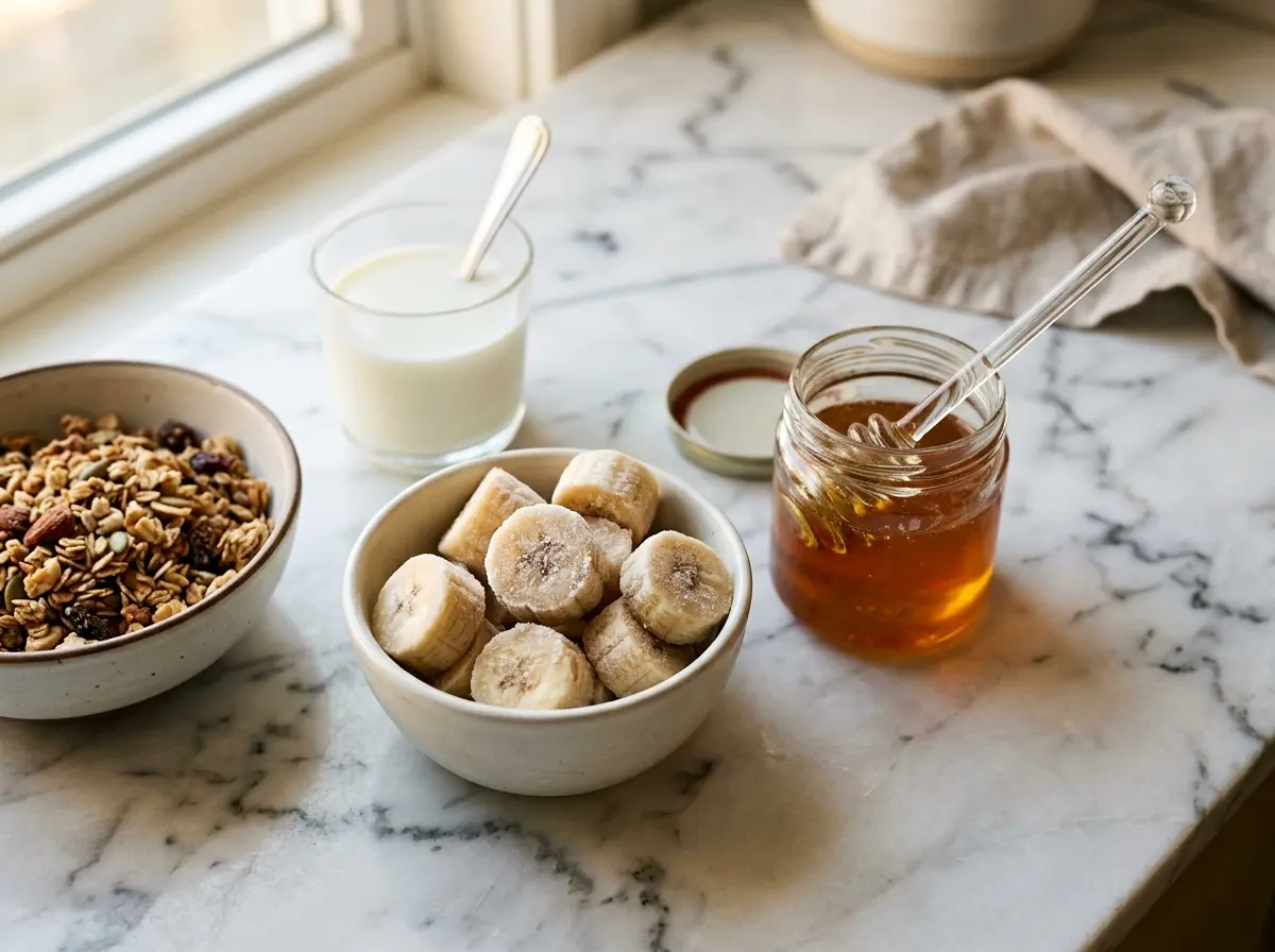Ingredients for how to make a smoothie bowl on counter