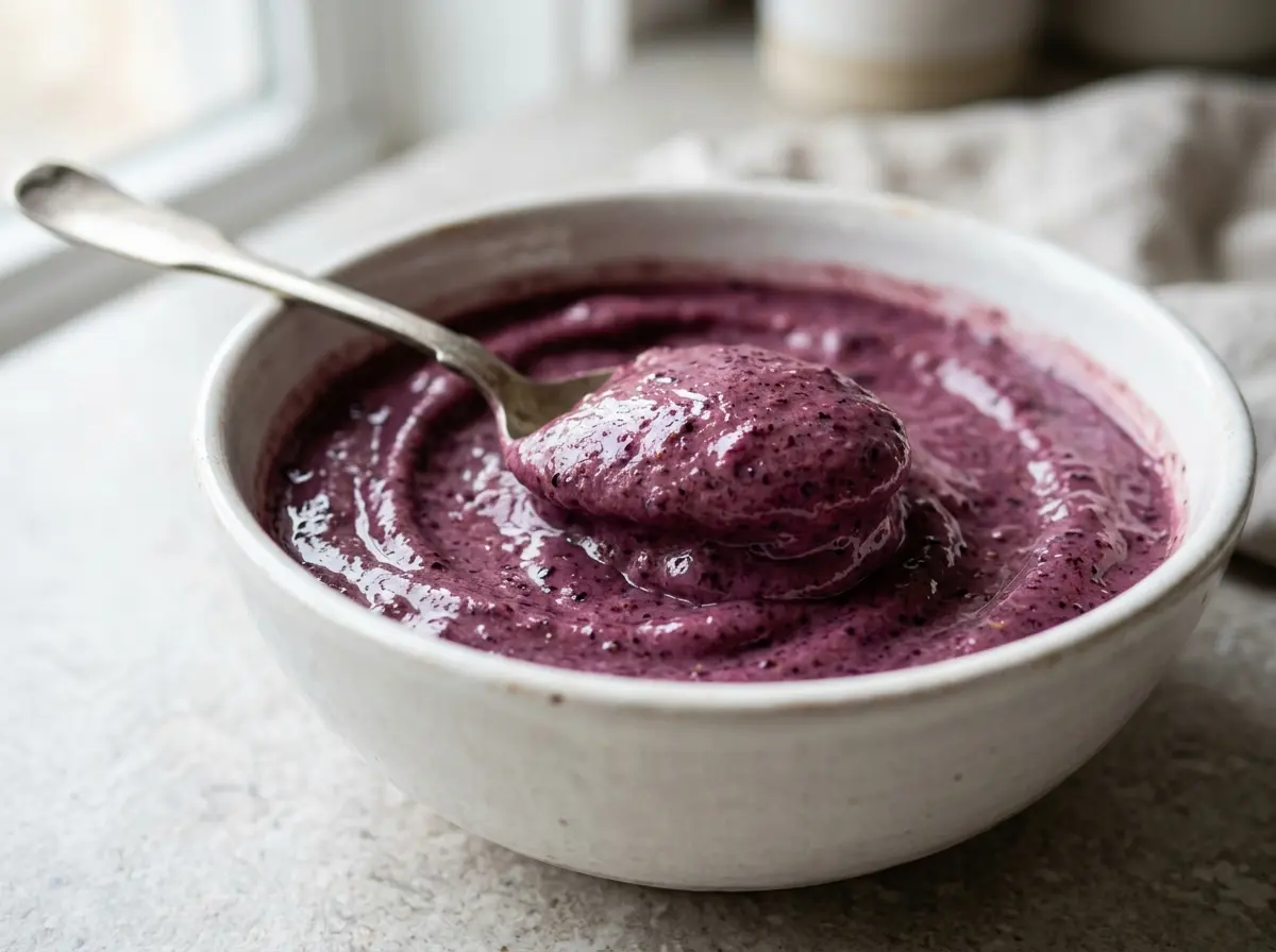  Scooping smoothie bowl mixture into a bowl