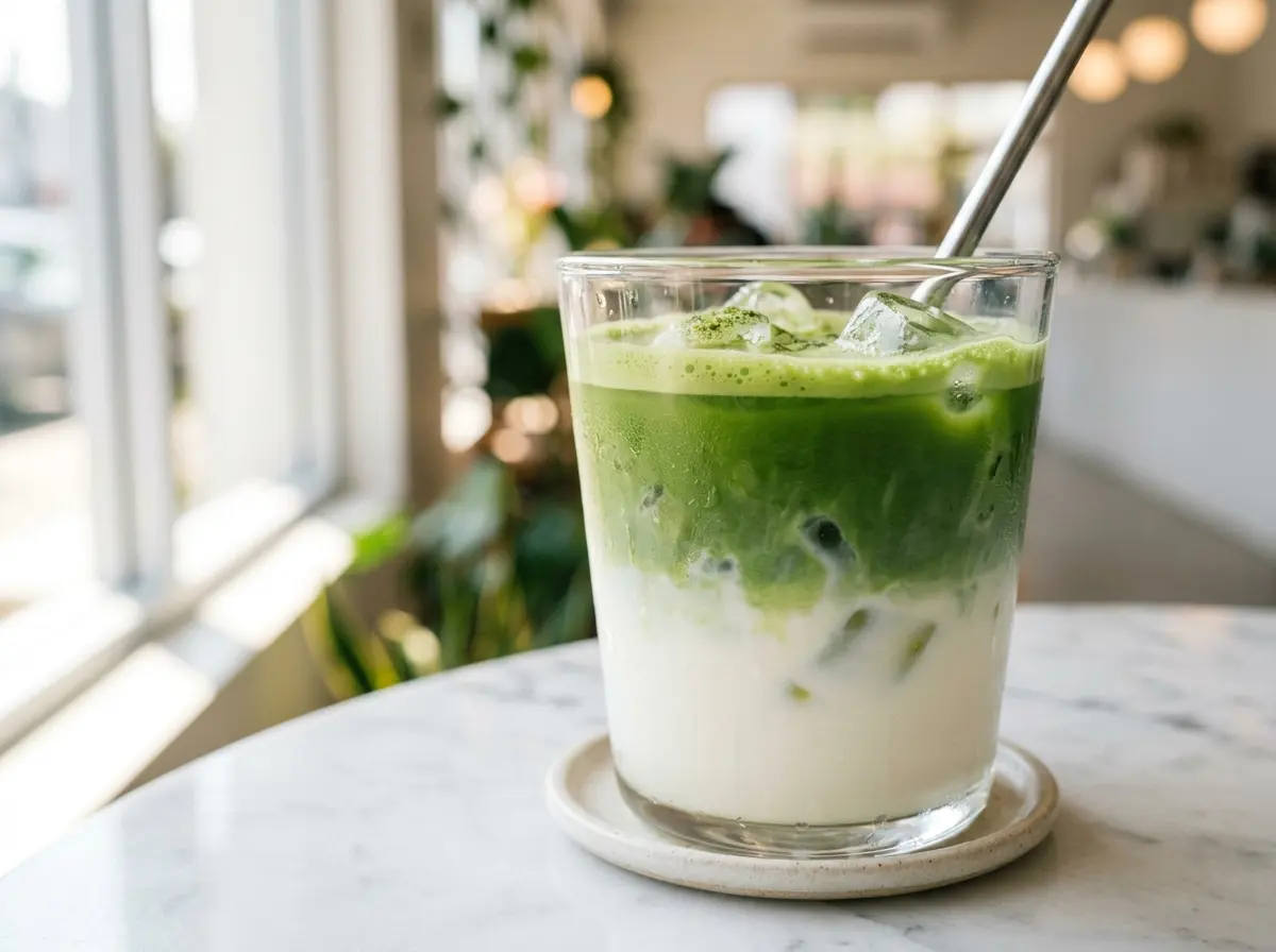 How to make iced matcha latte with honey in a glass