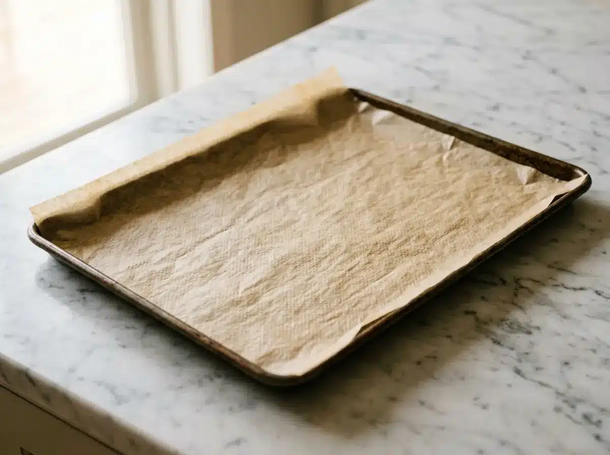 how-to-make-roasted-vegetables-baking-sheet.webp Preparing baking sheet for how to make roasted vegetables