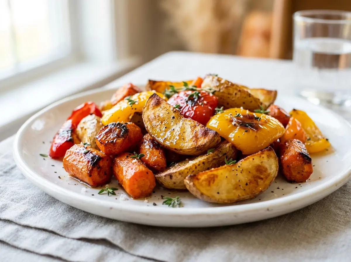 How to make roasted vegetables with honey glaze on a plate