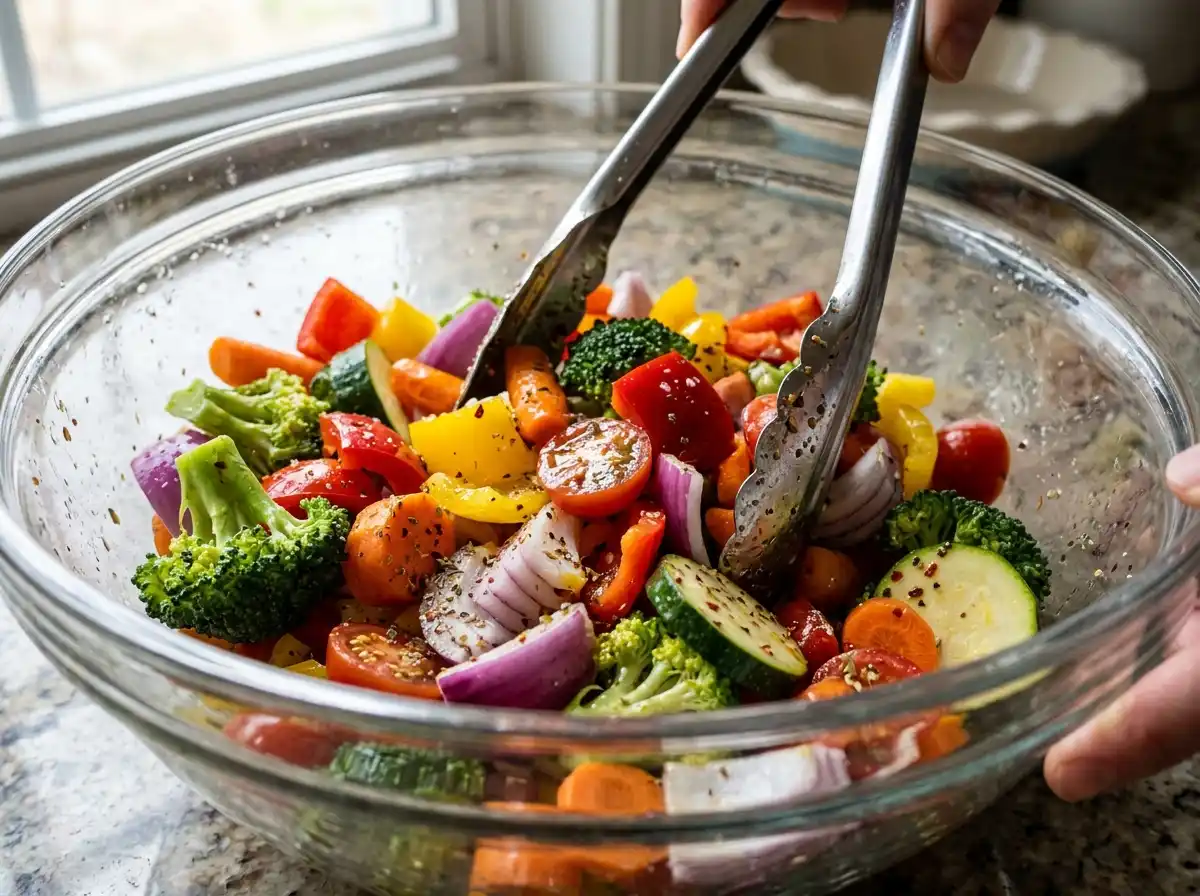 how-to-make-roasted-vegetables-tossing-oil.webp Tossing vegetables in oil for how to make roasted vegetables