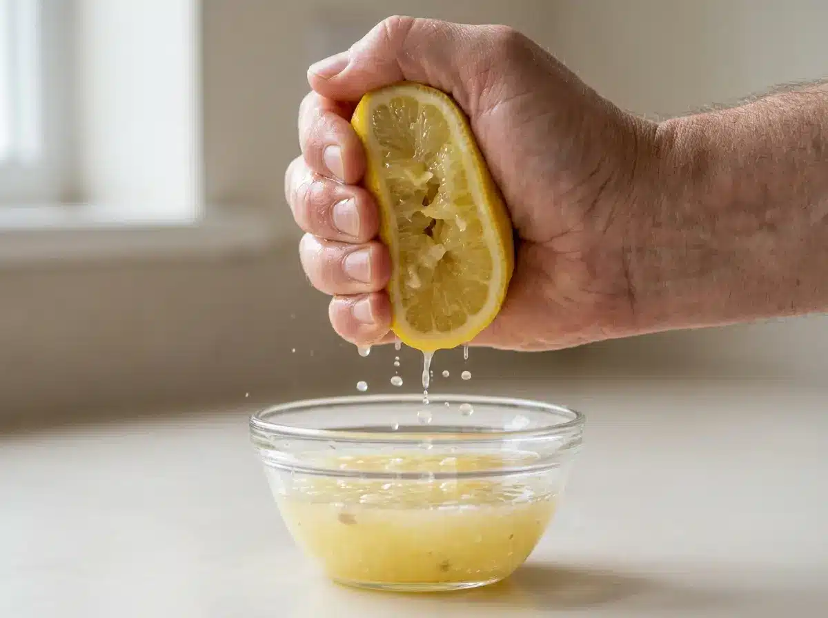 Fresh lemon juice squeezed for honey ginger shots