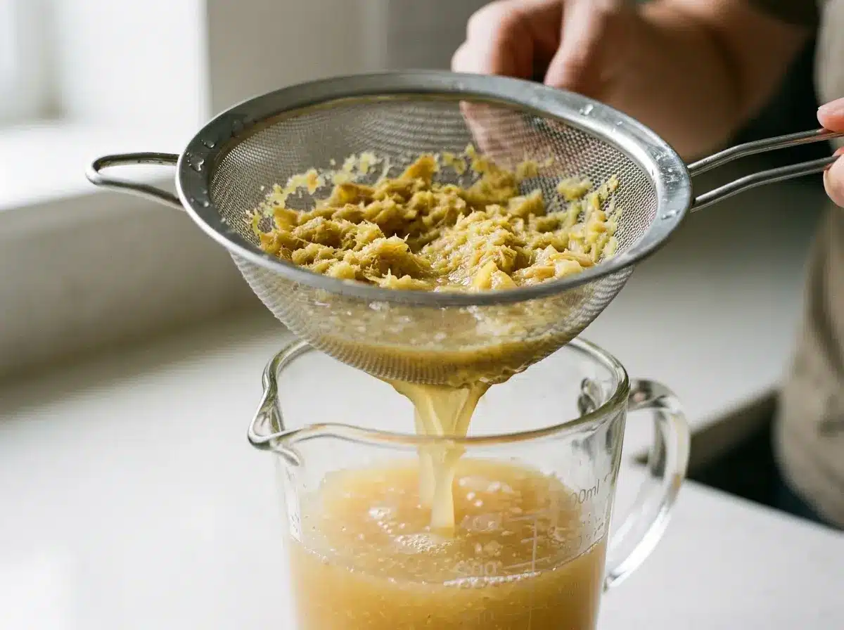 Blended ginger and lemon strained through a fine-mesh sieve