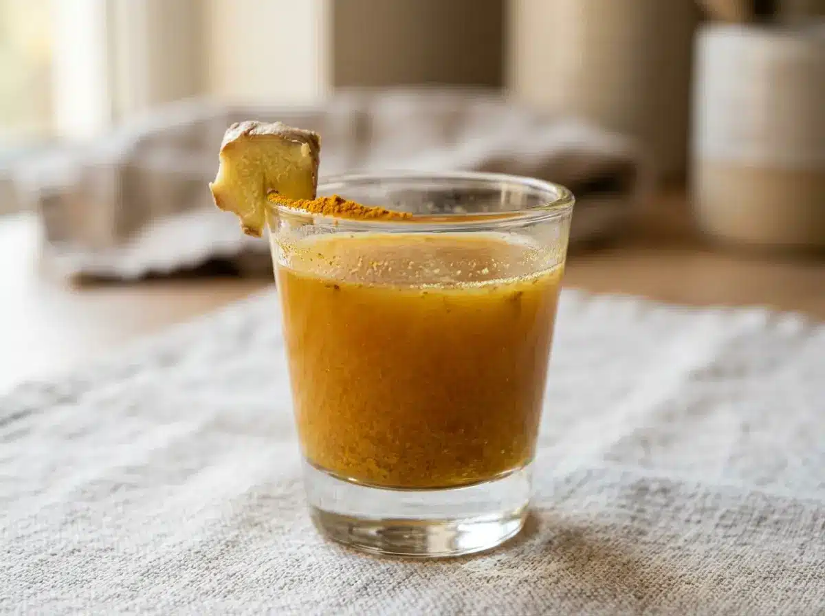 Turmeric variation of raw honey lemon ginger immunity shots