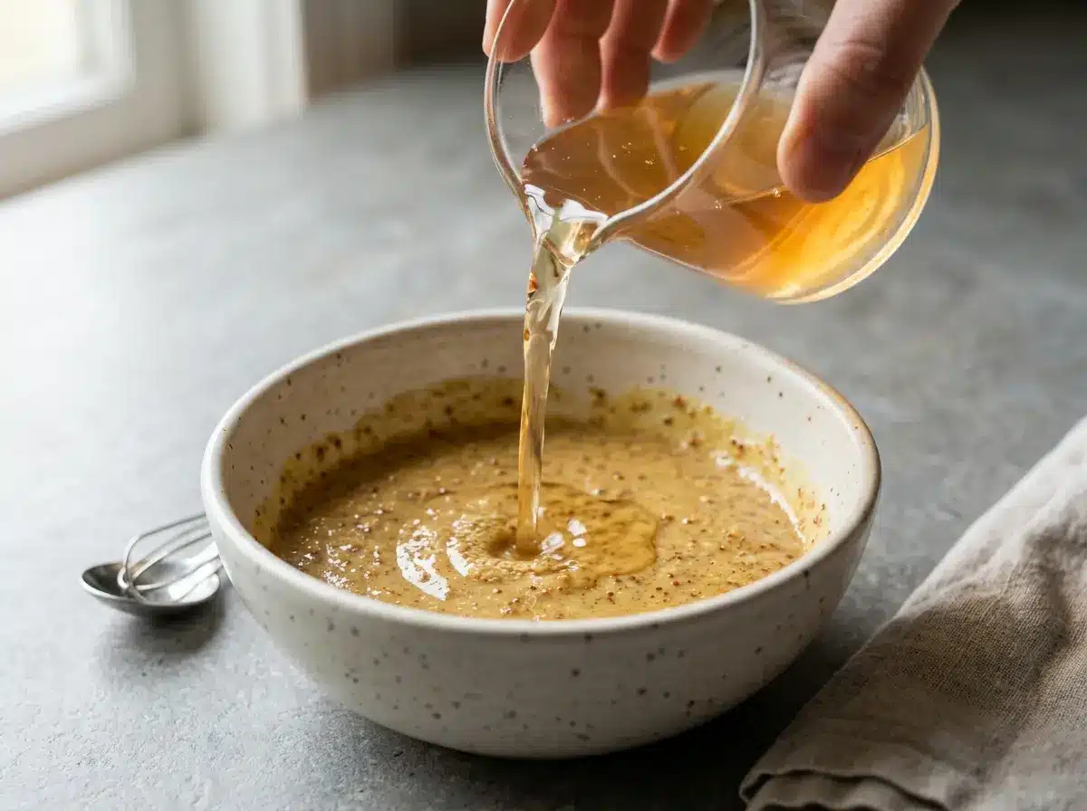Apple cider vinegar added to honey mustard salad dressing base