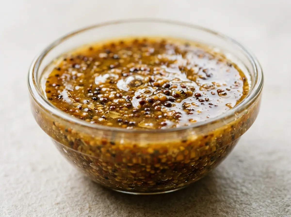 Wholegrain mustard variation of honey mustard salad dressing