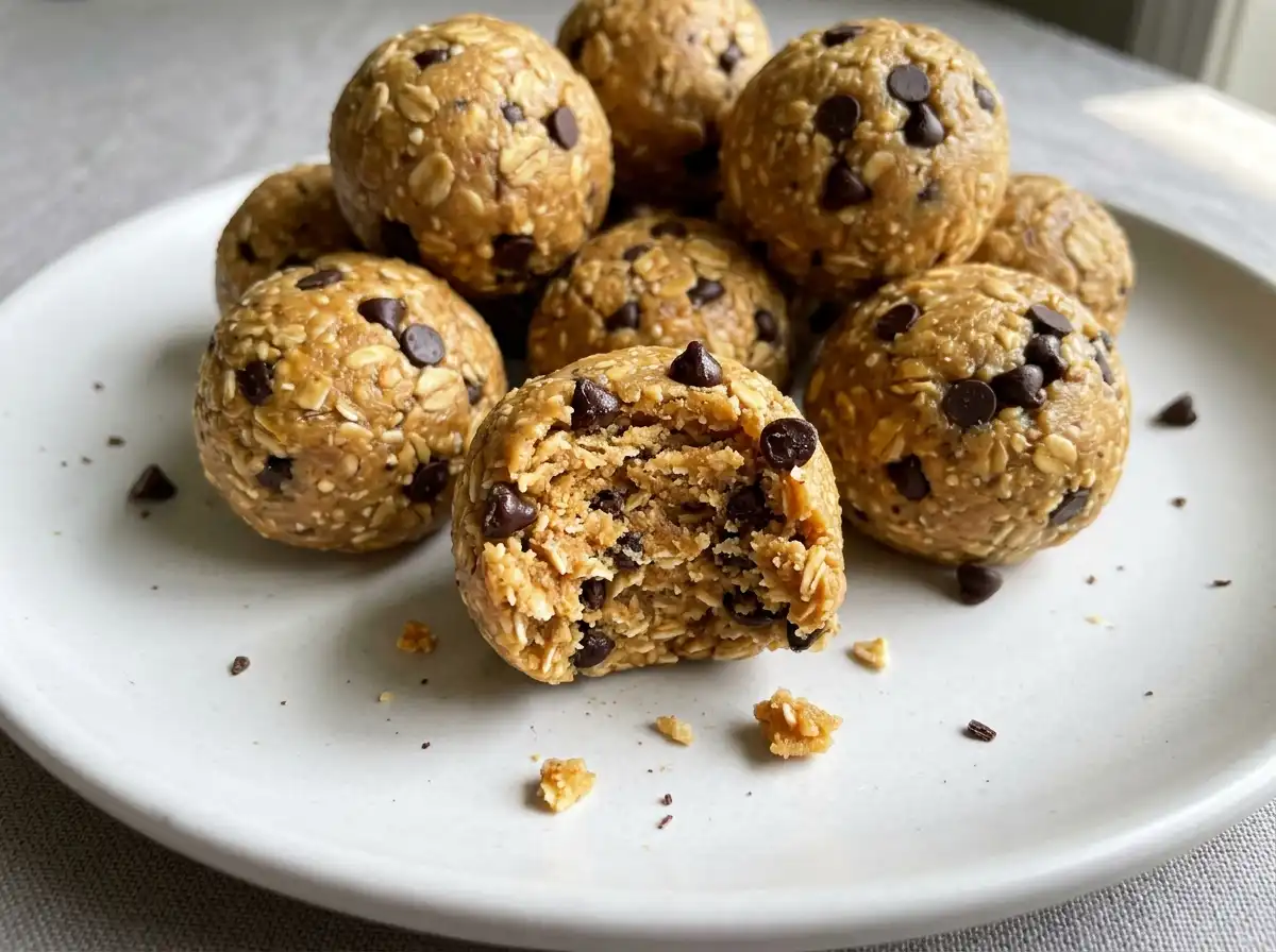 Honey peanut butter oatmeal balls with mini chocolate chips