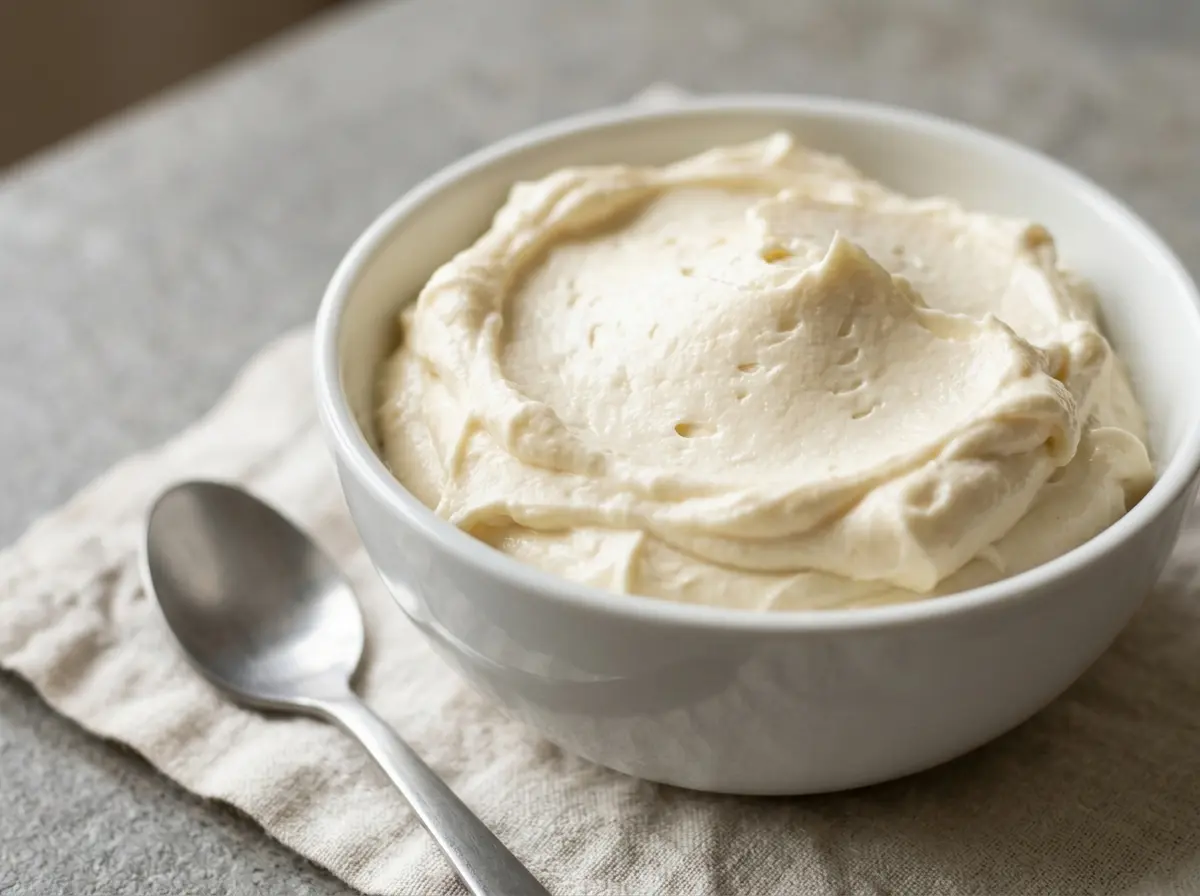 Stabilized honey whipped cream cheese variation in a bowl